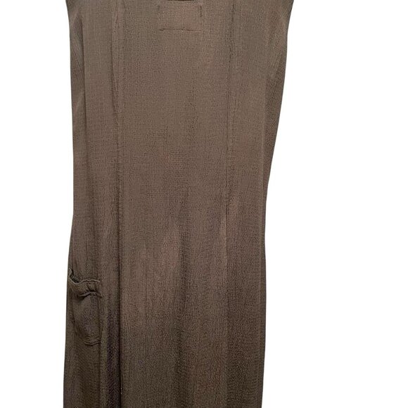 FLAX Crepe Sleeveless Long Maxi Dress Square Neck Lagenlook Brown size Medium - Picture 5 of 10